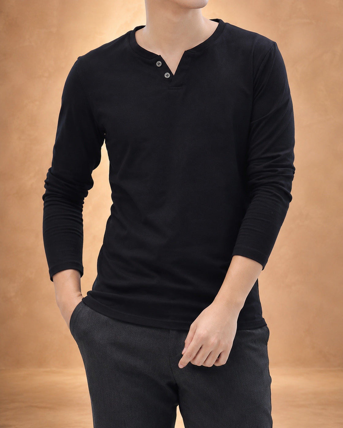 Shirt Henley Masculina de Manga Comprida