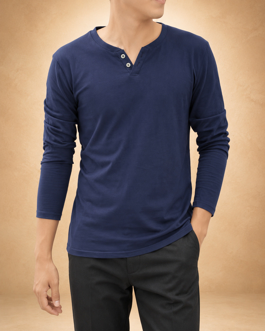 Shirt Henley Masculina de Manga Comprida
