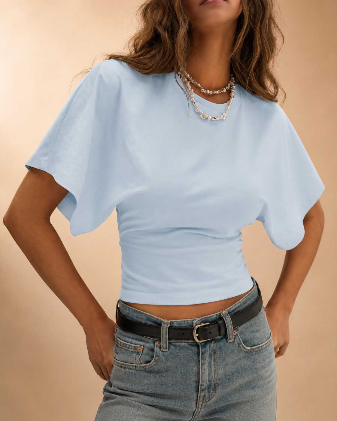 T-shirt Cintada com Mangas Batwing