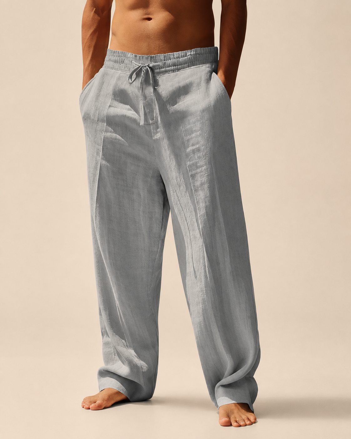 Calças Masculinas Wide Leg com Efeito Linho