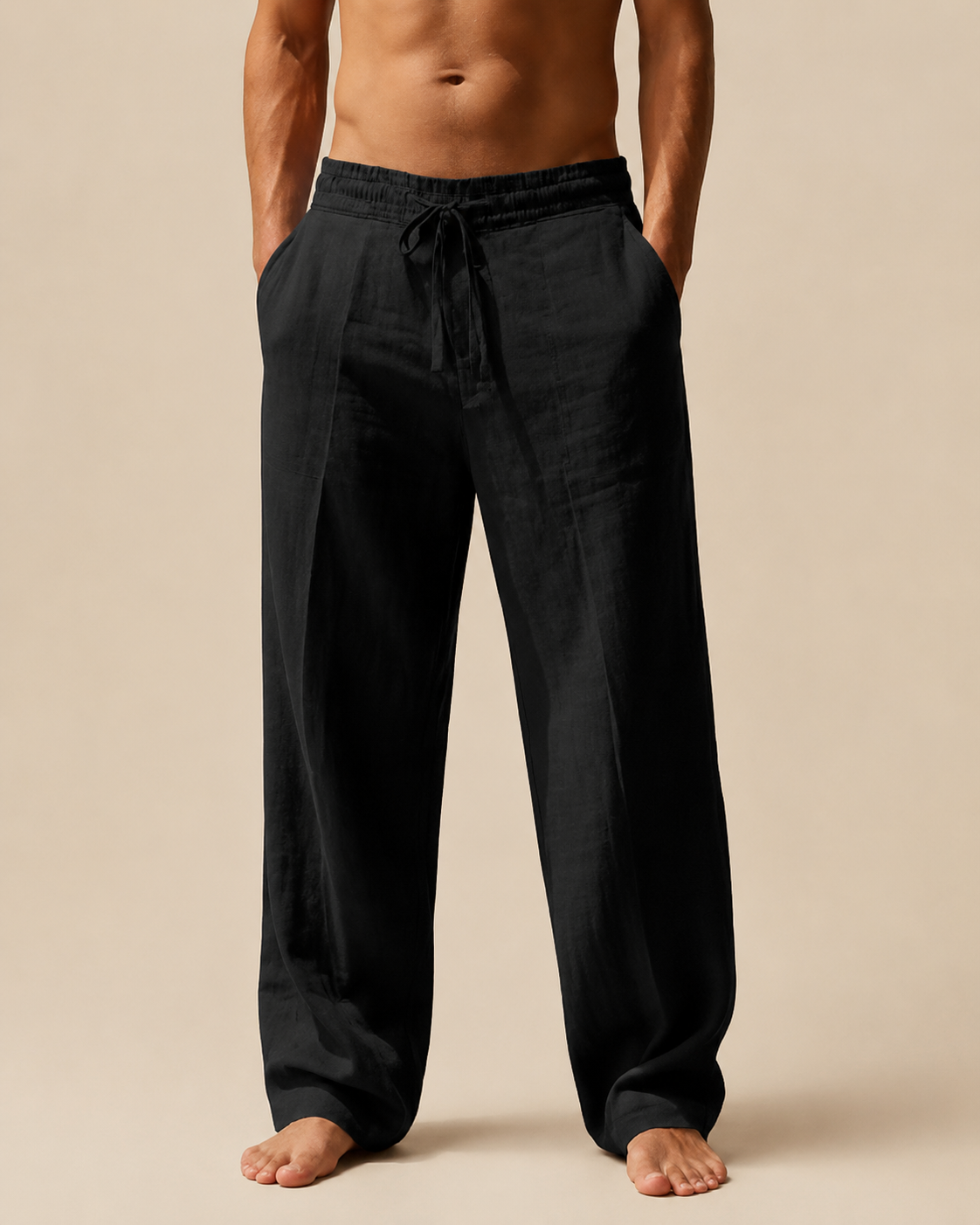 Calças Masculinas Wide Leg com Efeito Linho