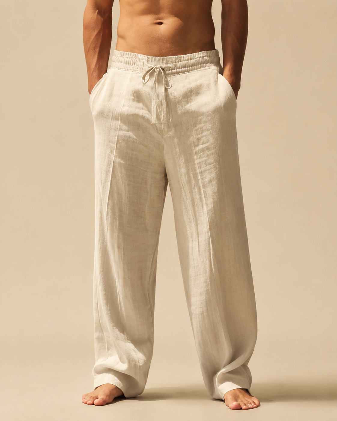 Calças Masculinas Wide Leg com Efeito Linho