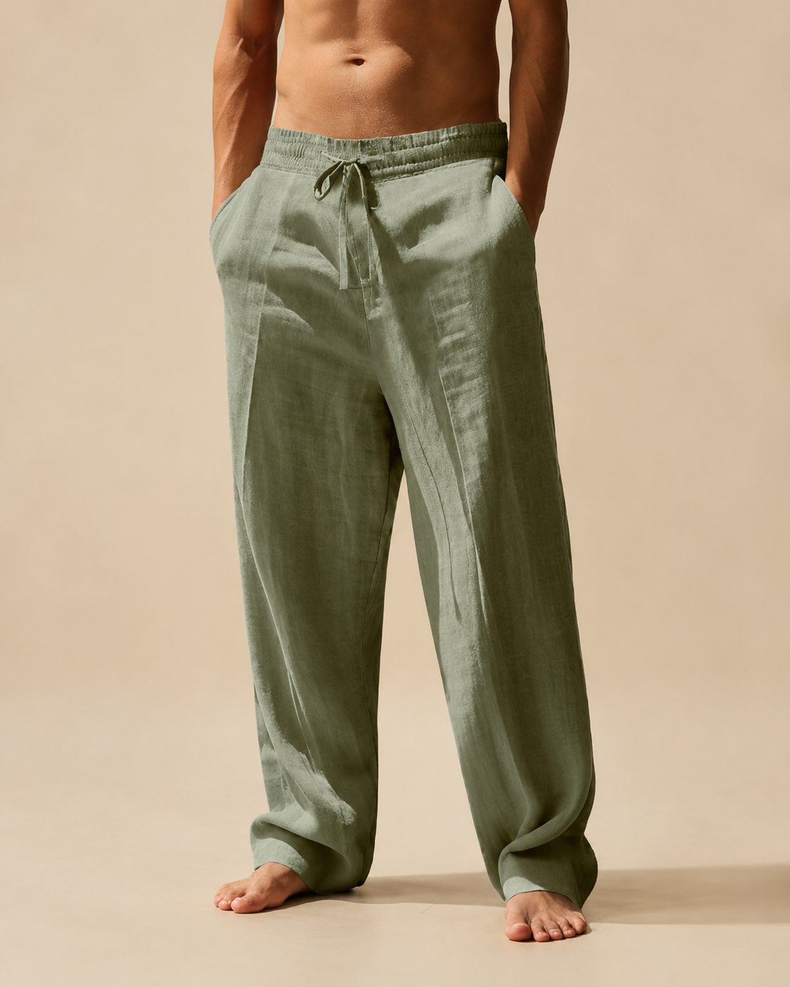 Calças Masculinas Wide Leg com Efeito Linho