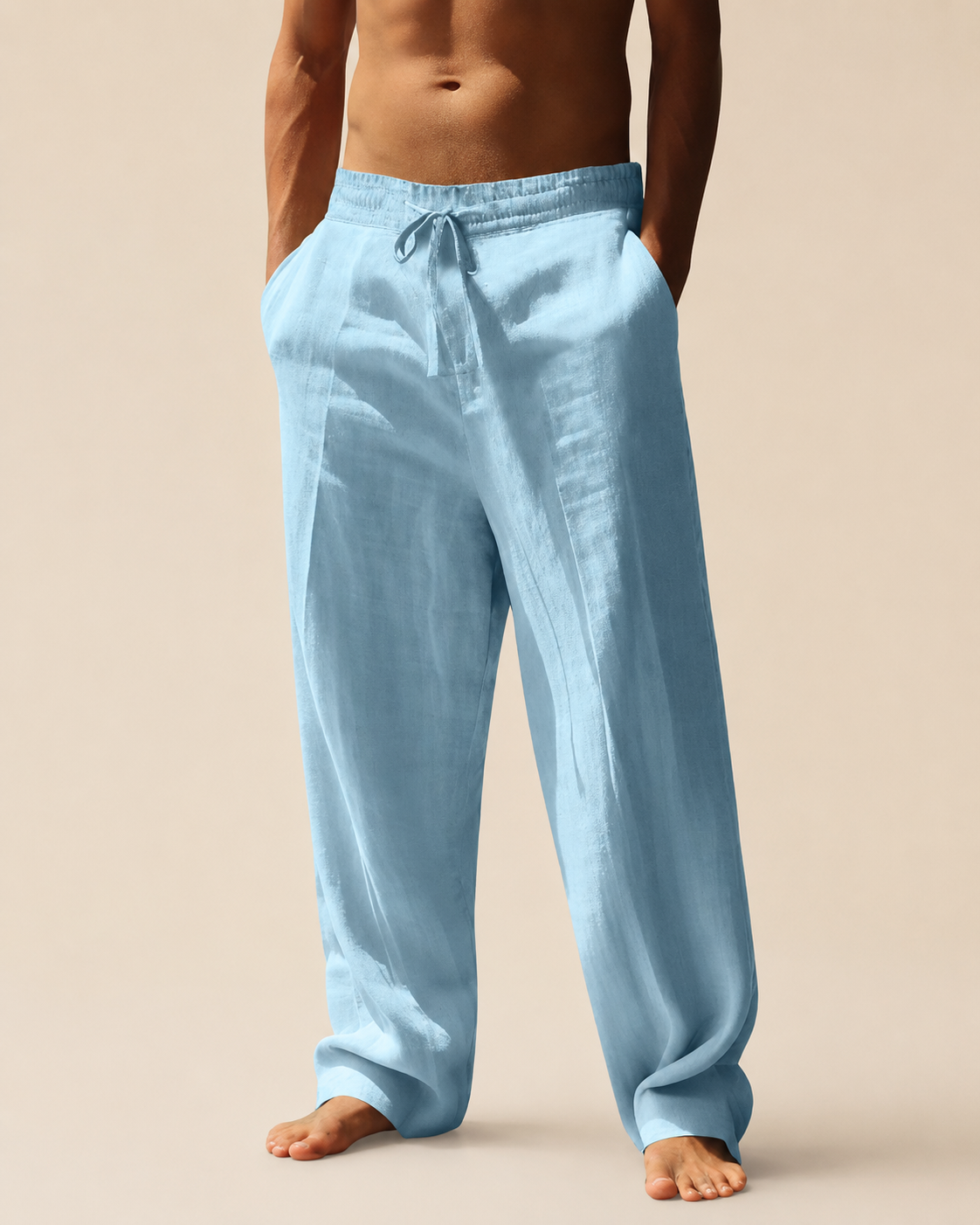 Calças Masculinas Wide Leg com Efeito Linho