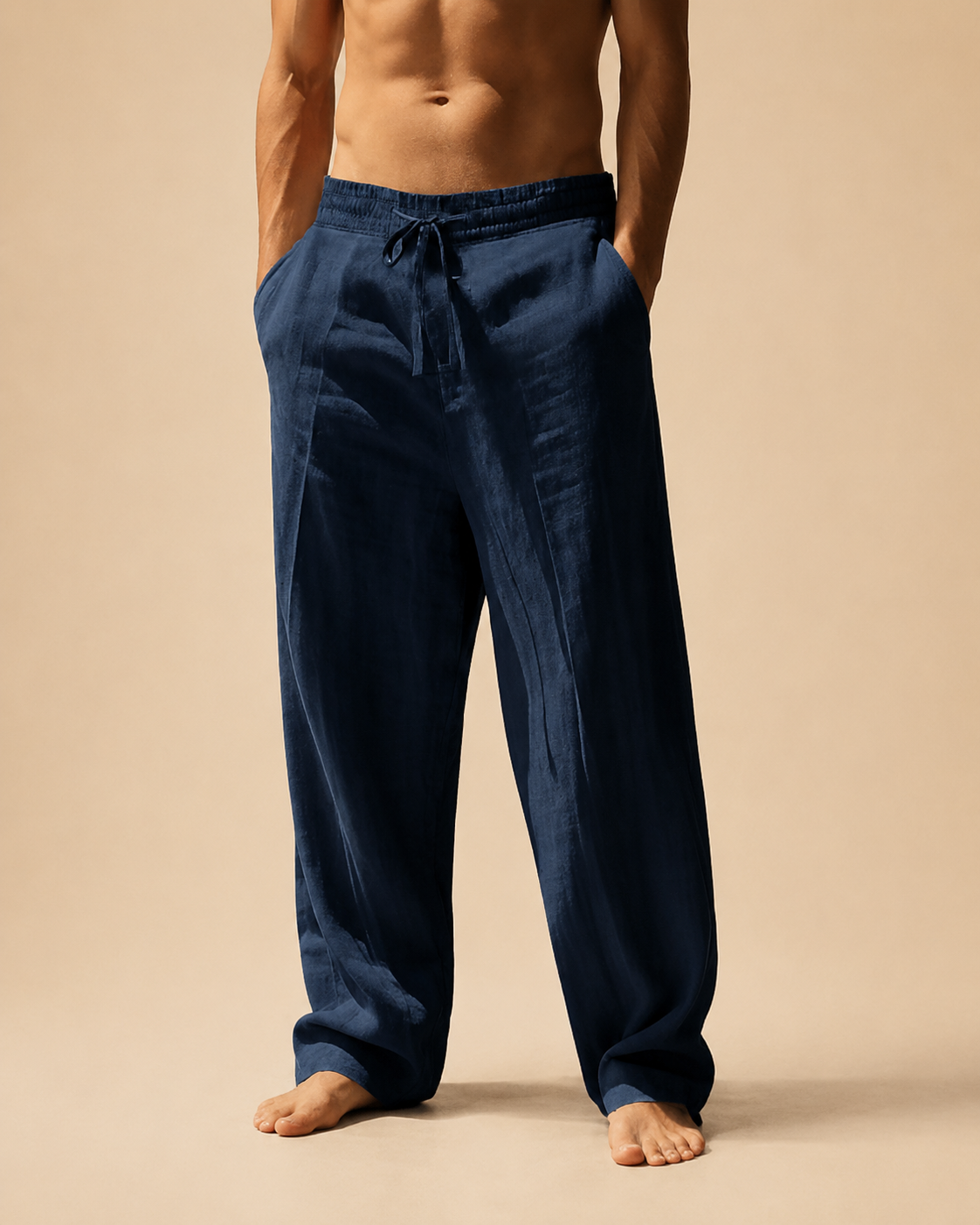 Calças Masculinas Wide Leg com Efeito Linho