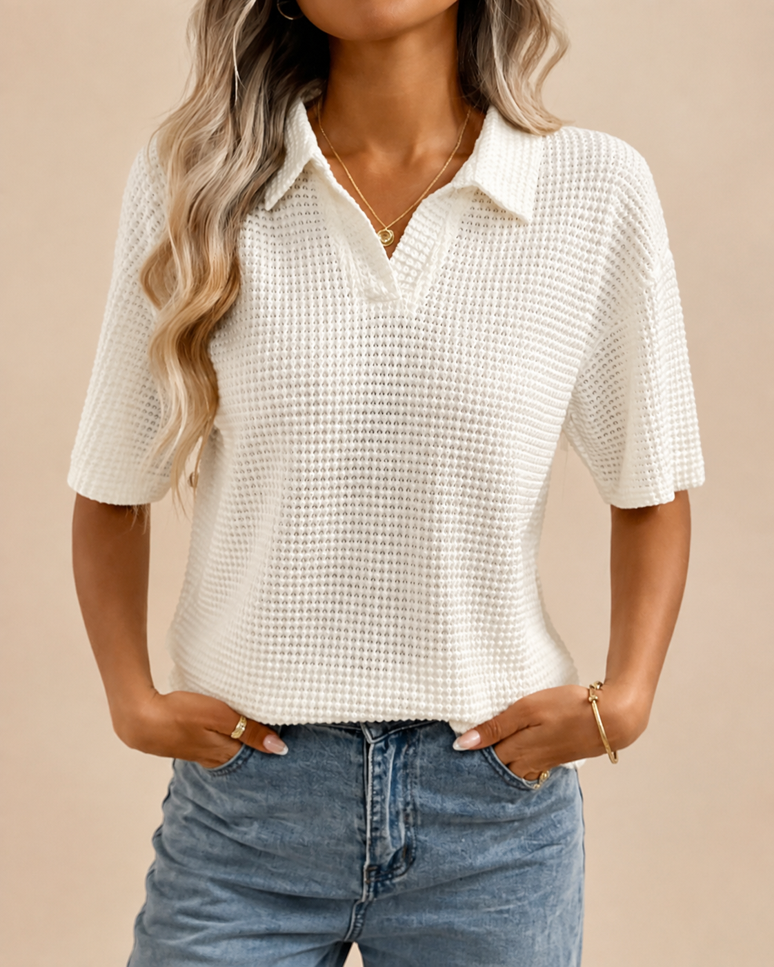 Polo Feminino de Malha Texturizada