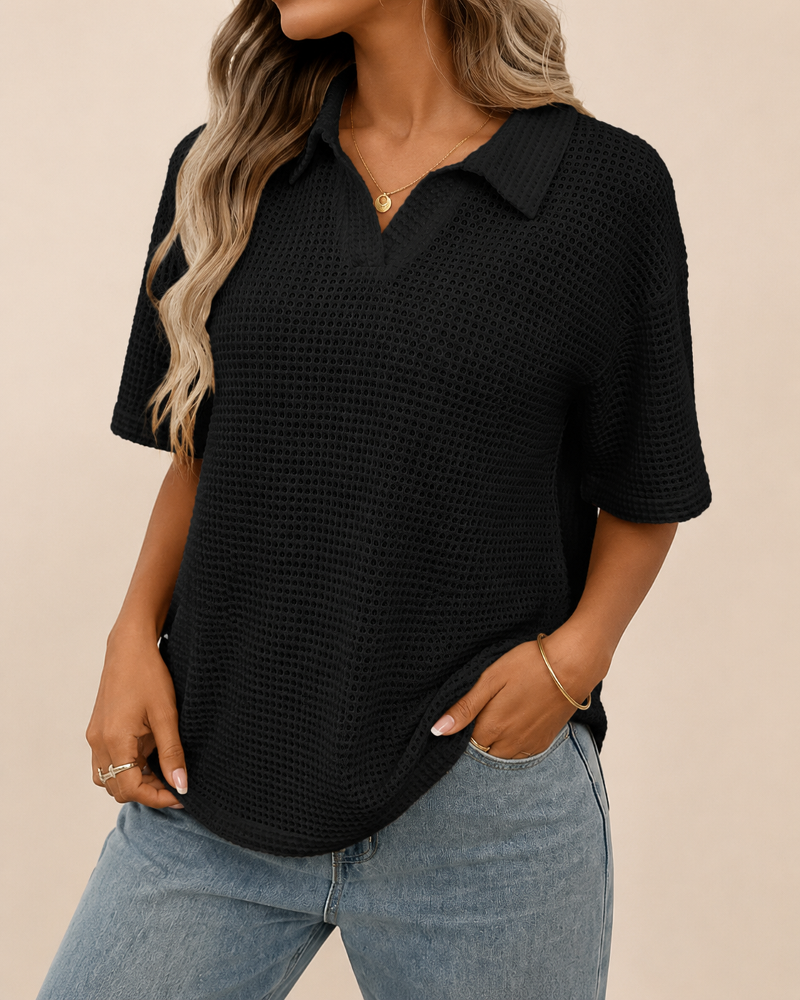 Polo Feminino de Malha Texturizada
