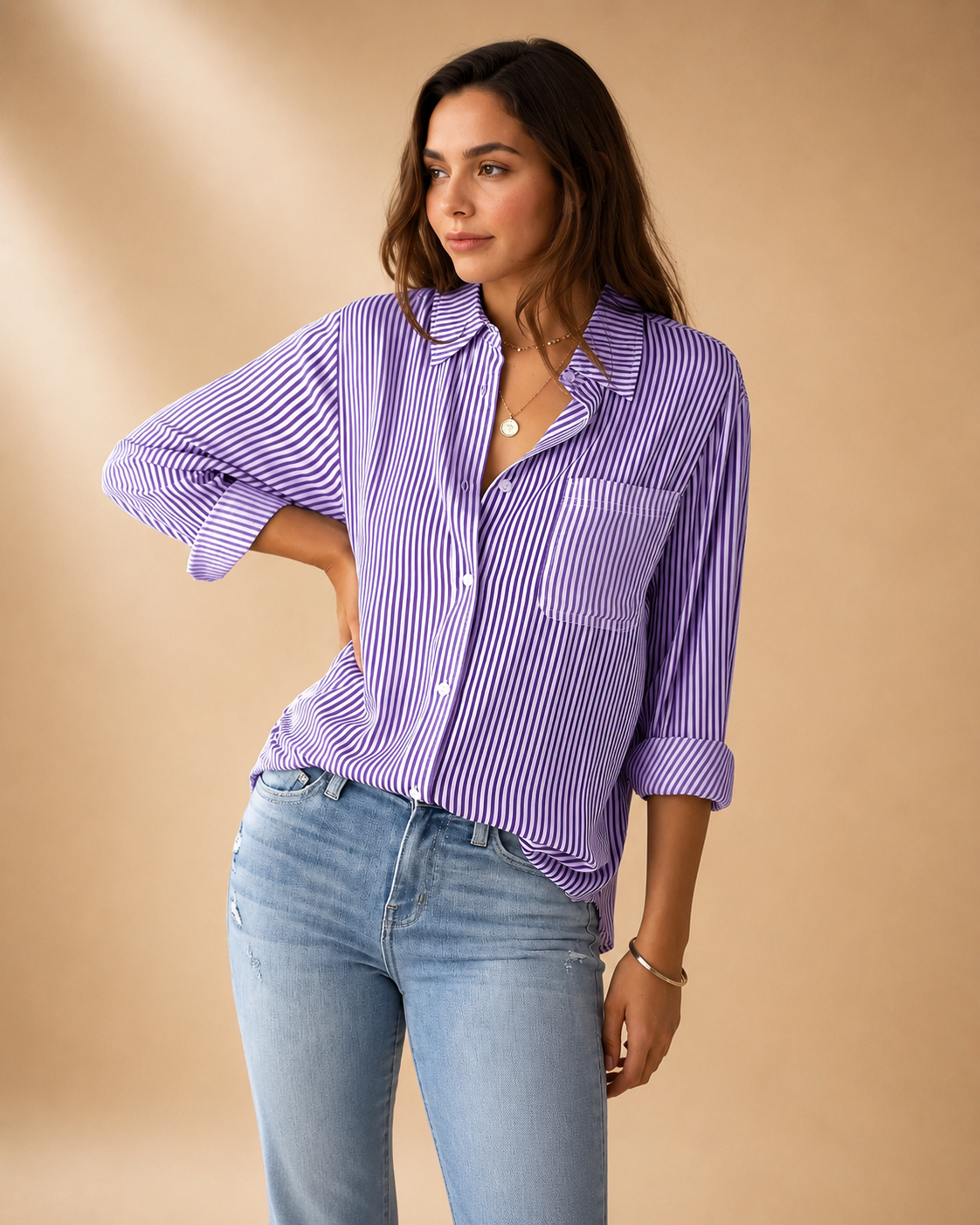 Camisa Feminina Oversized às Riscas