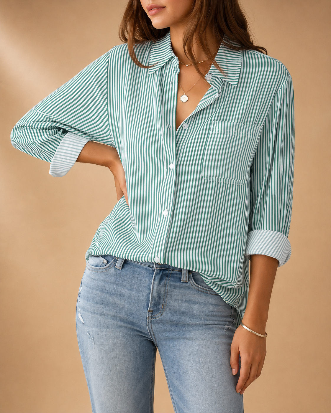 Camisa Feminina Oversized às Riscas