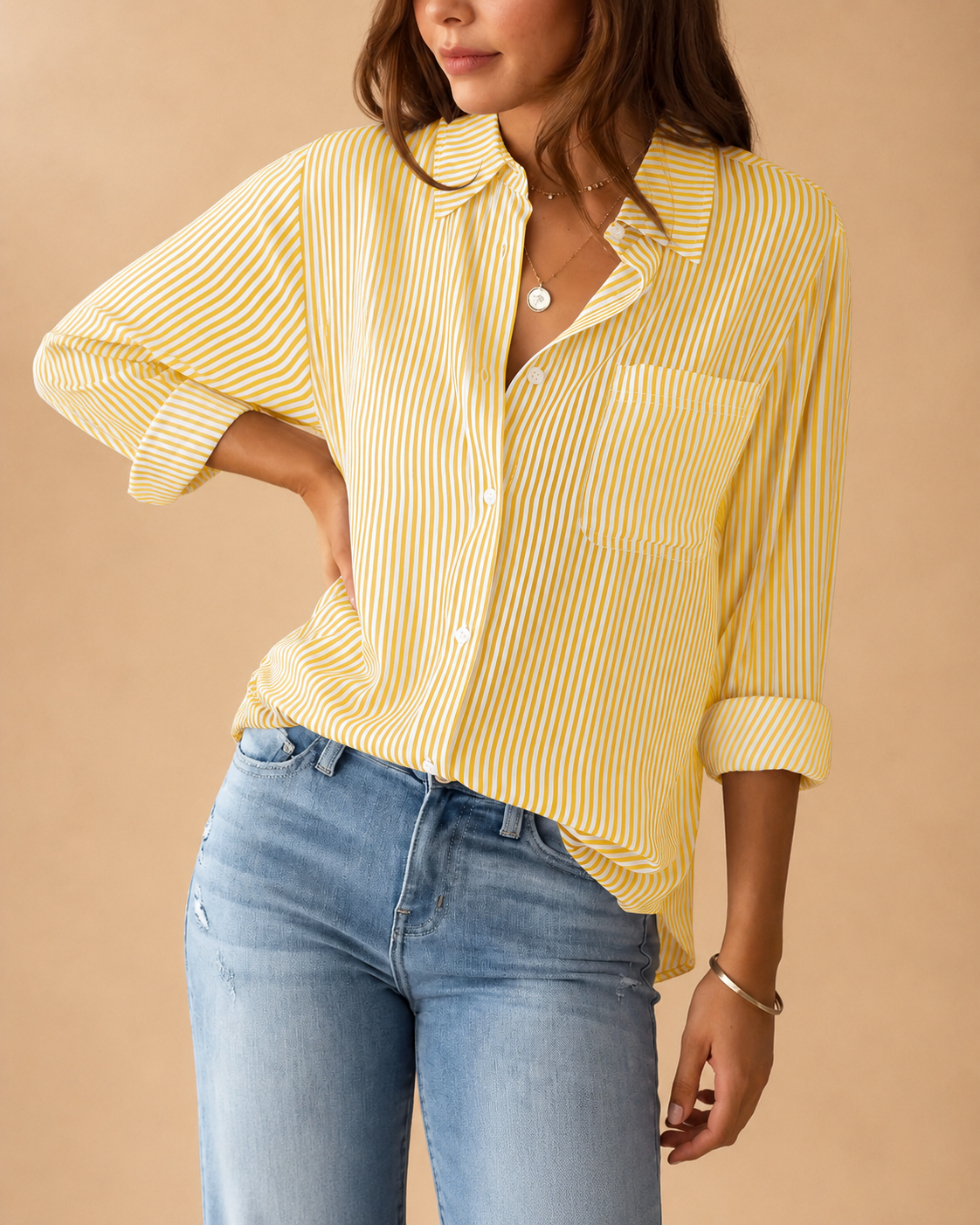 Camisa Feminina Oversized às Riscas