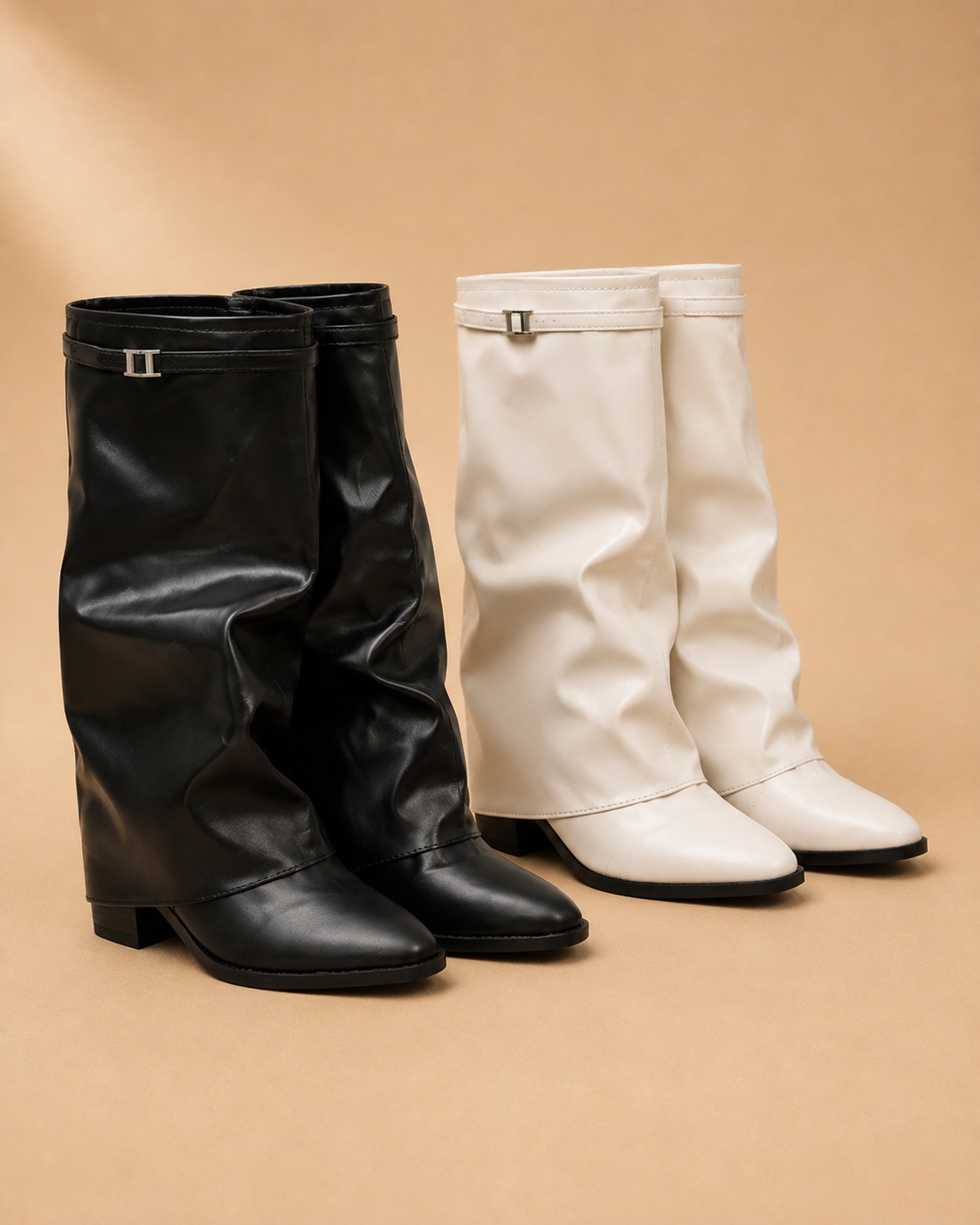 Botas Slouch de Cano Médio com Salto Bloco