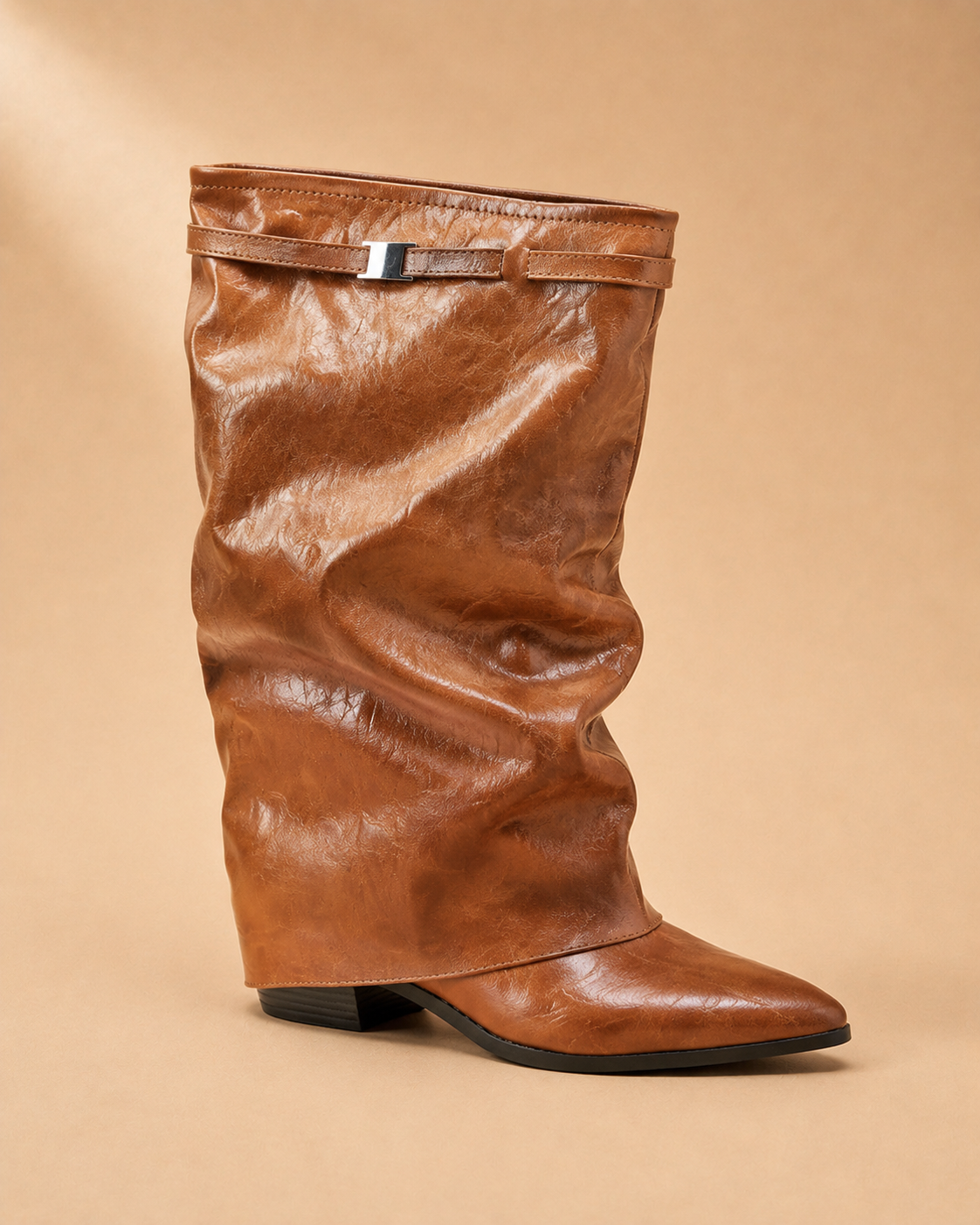 Botas Slouch de Cano Médio com Salto Bloco