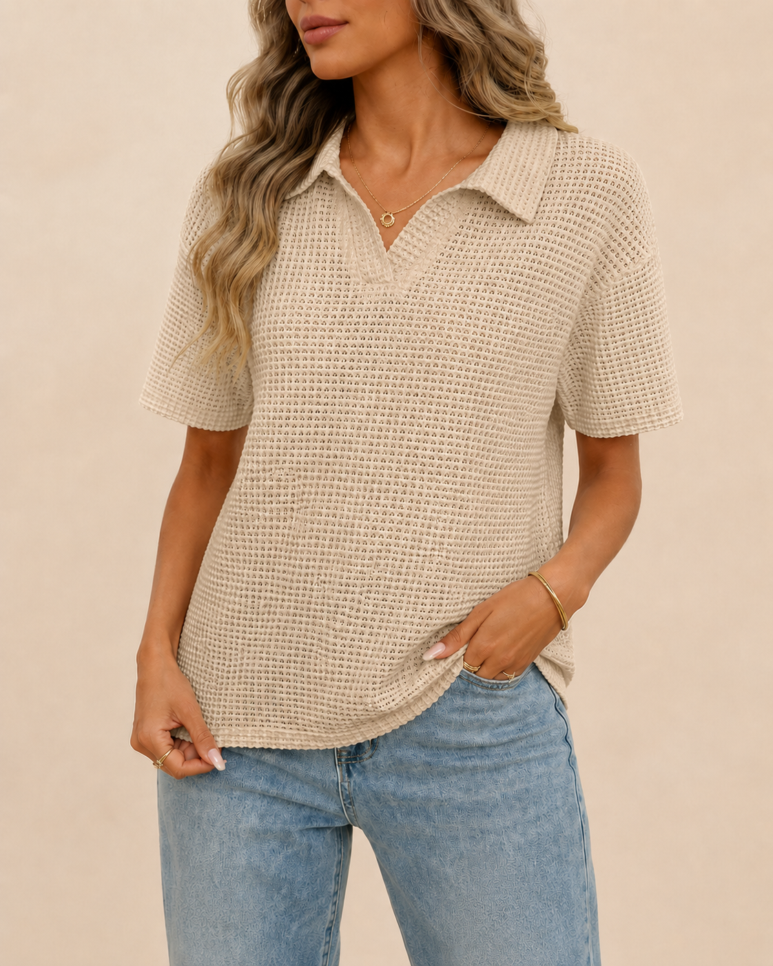 Polo Feminino de Malha Texturizada